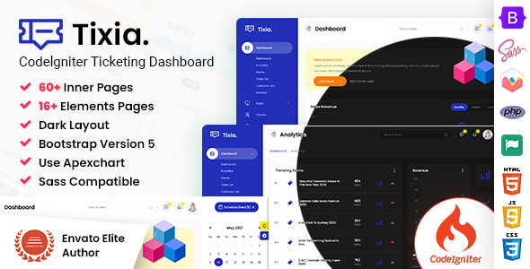 Tixia - Ticketing Codeigniter Admin Dashboard product preview