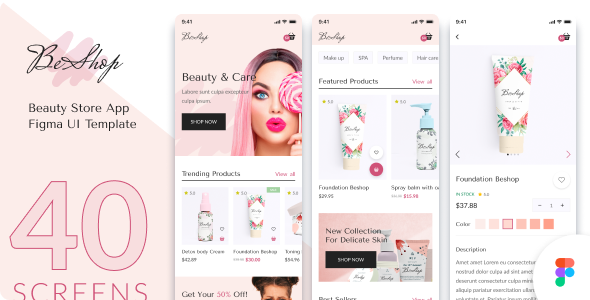 Preview image for BeShop - Beauty Store App Figma UI Template