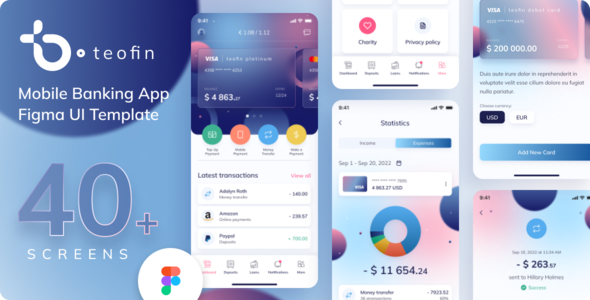 Teofin - Mobile Banking App Figma UI Template listing image