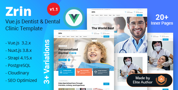 Zrin - Doctor Medical & Dental Clinic Vue Nuxtjs with Strapi 4 Template product preview