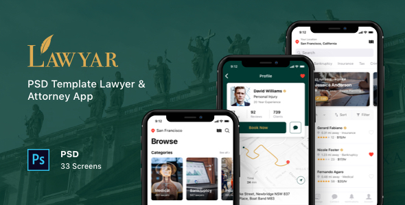 Lawyar - PSD Template Lawyer & Attorney App listing image