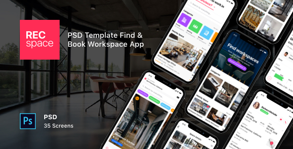 Product preview supplied for RECspace - PSD Template Find & Book Workspace App
