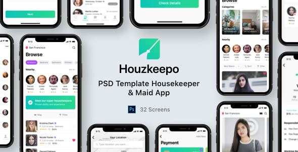 Houzkeepo - PSD Template Housekeeper & Maid App product preview