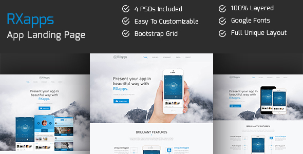 RXapps - App Landing PSD Template product preview