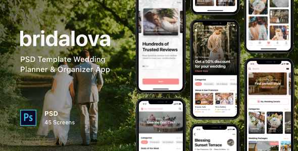 Product preview supplied for Bridalova - PSD Template Wedding Planner & Organizer App