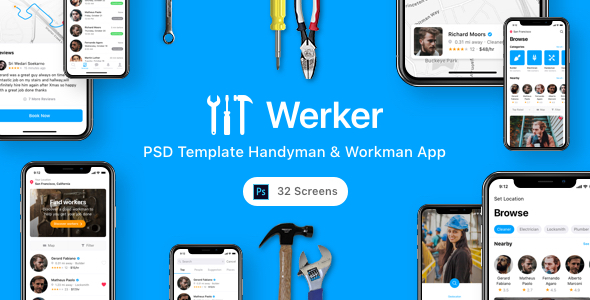 Werker - PSD Template Handyman & Workman App product preview