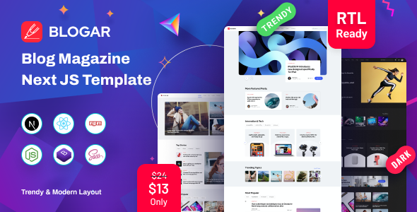 Blogar React Nextjs Blog &  React Template