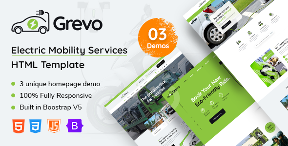 Product preview supplied for Grevo | Electric Mobility Services HTML Template