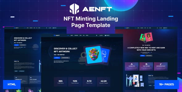 Preview image for Aenft - NFT Minting or Collection Landing Page HTML Template