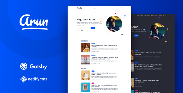 Arun - Gatsby React Personal Blog Theme
