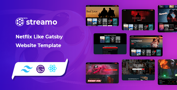 Streamo - Netflix Like Gatsby Website Template