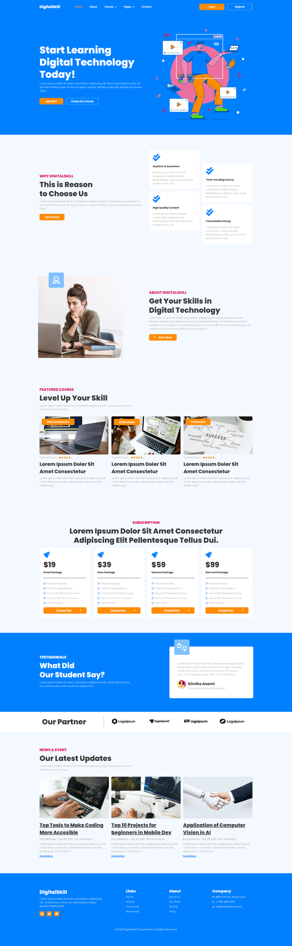 DigitalSkill - E-course & Online Tutorials Elementor Pro Template Kit