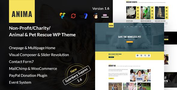 Anima - WordPress Non-Profit Charity Theme for Pet Rescue and Animal Shelter