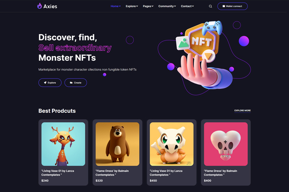 Axies – NFT Portfolio Elementor Template Kit