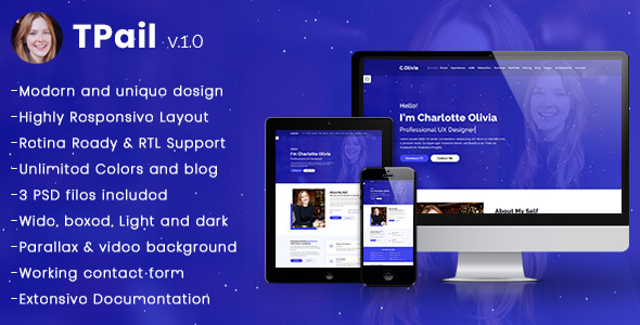 TPail - Responsive Multipurpose Portfolio / Resume / CV / vCard
