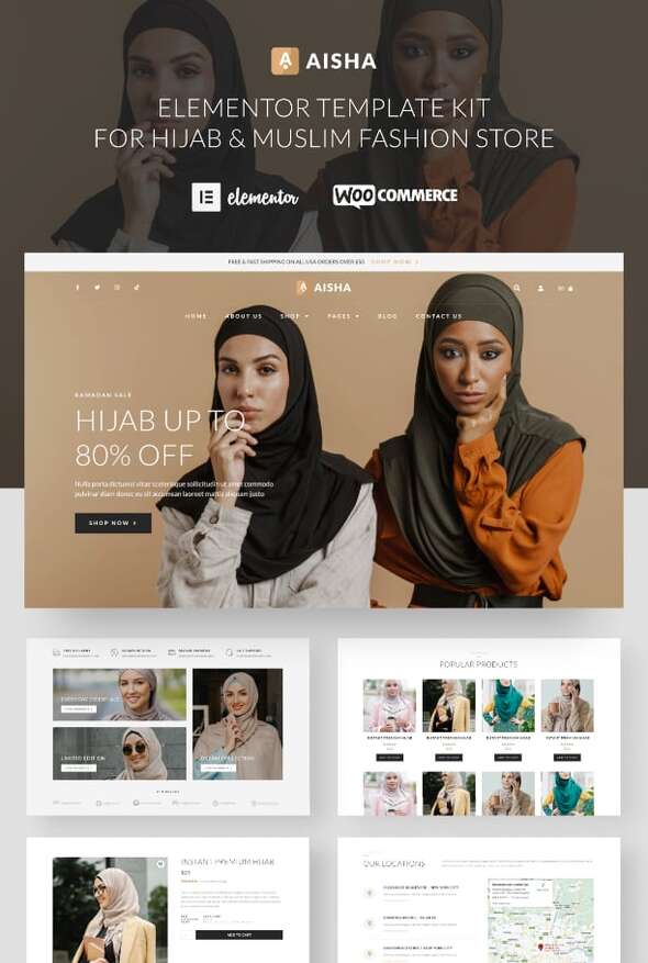 Aisha - Hijab & Muslim Wear Store Elementor Template Kit
