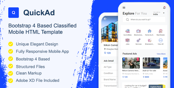 Preview image for QuickAd Classified Mobile HTML Template