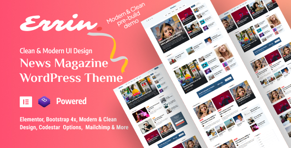 Preview image for Errin - Personal Blog & Magazine Video Production WordPress Theme