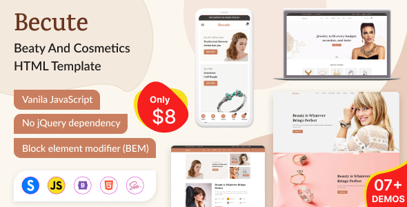 Becute - Jewelry, Cosmetics and Beauty eCommerce HTML Template listing image