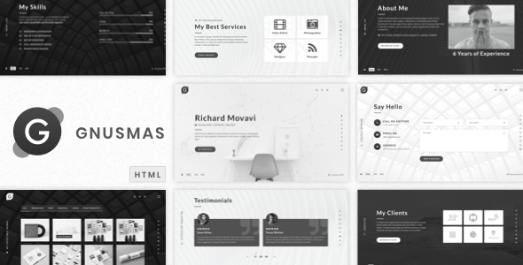 Gnusmas - Minimalist Full Screen Personal HTML Portfolio Template listing image