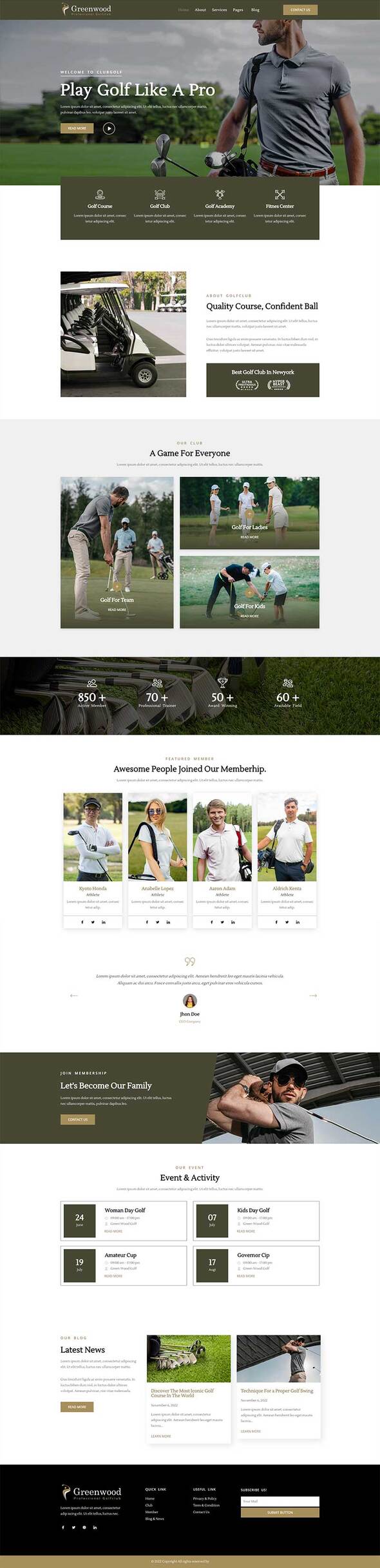 Greenwood - Golf Club & Academy Elementor Template Kit