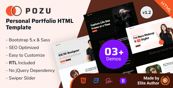 Pozu - Creative Personal Portfolio Bootstrap 5 Template product preview