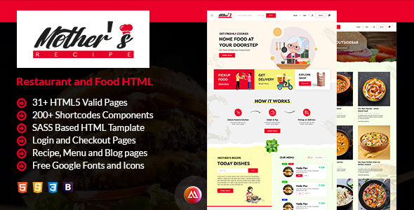Mother's Recipe - Restaurant and Food HTML Template listing image