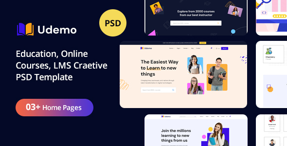 Preview image for Udemo - Education, Online Course, LMS Creative PSD Template