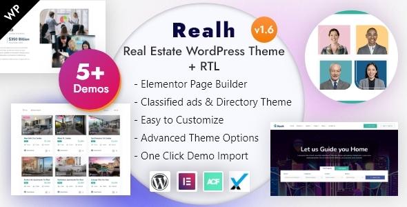 Realh - Real Estate, Housing & Property Listings Elementor WordPress Theme