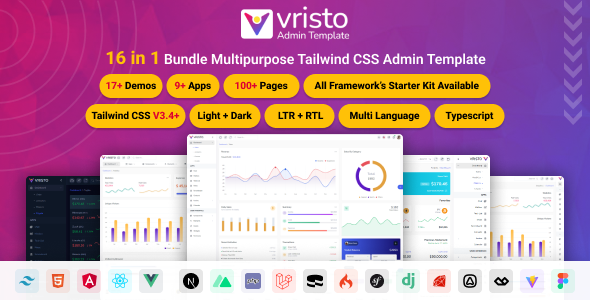 Vristo – Tailwind Admin Template HTML, Angular 20, NextJS App Router, ReactJS, VueJS, Nuxt, Laravel product preview