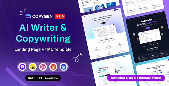 CopyGen - AI Writer & Copywriting Landing Page HTML Template product preview
