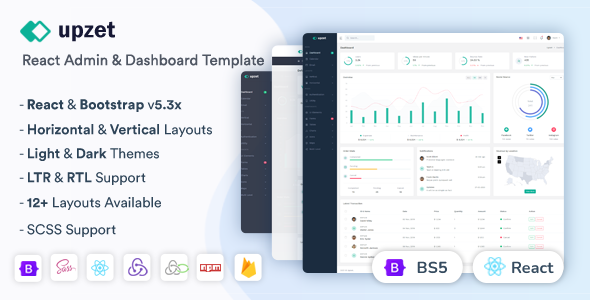 Upzet - React Admin & Dashboard Template product preview