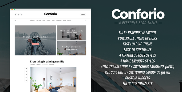 Preview image for Conforio - A Personal Blogger Blog Theme