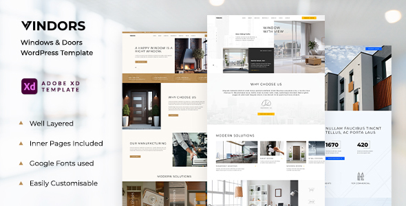 Vindors - Doors and Windows Company Services Website Adobe XD Template