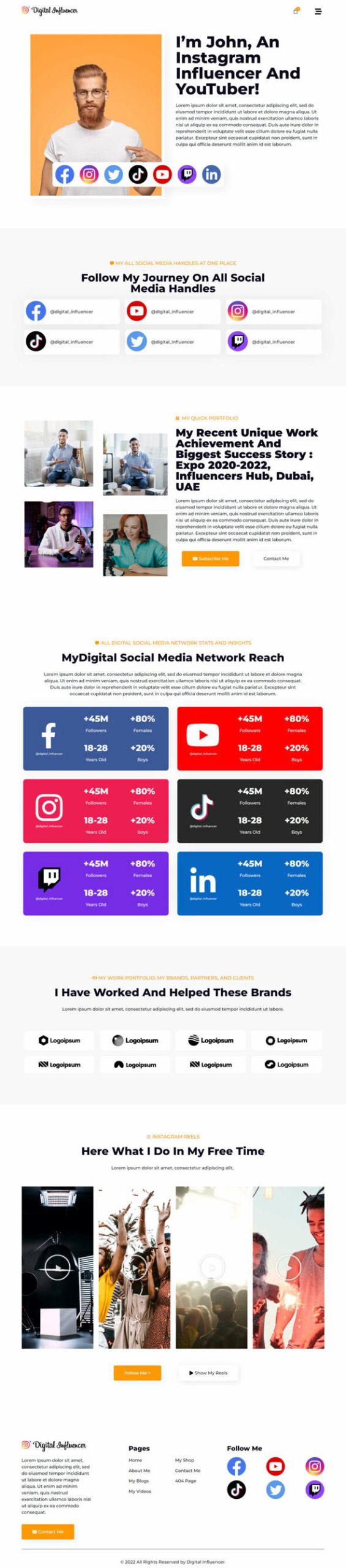 Digital Influencer - Portfolio Elementor Pro Template Kit