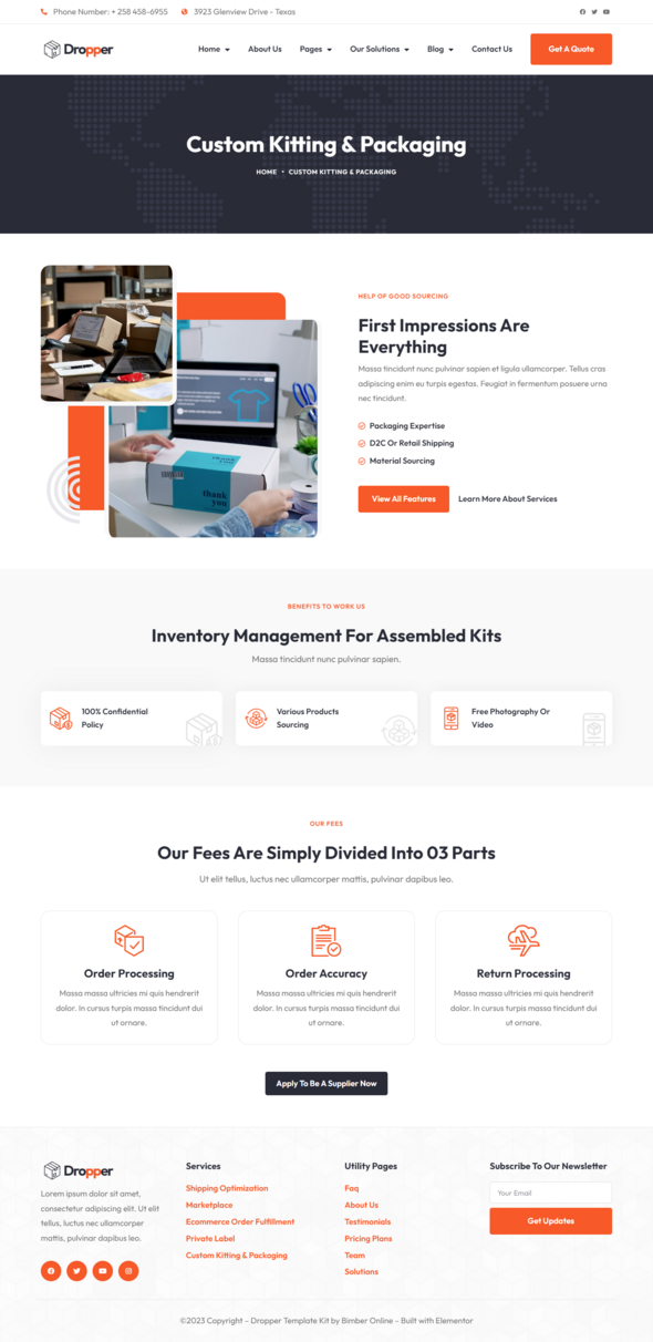 Product preview supplied for Dropper - Dropshipping & Logistic Elementor Pro Template Kit