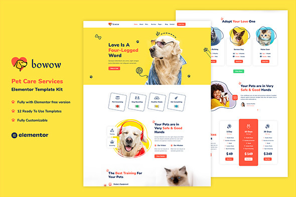 Bowow - Pet Care Services Elementor Template Kit