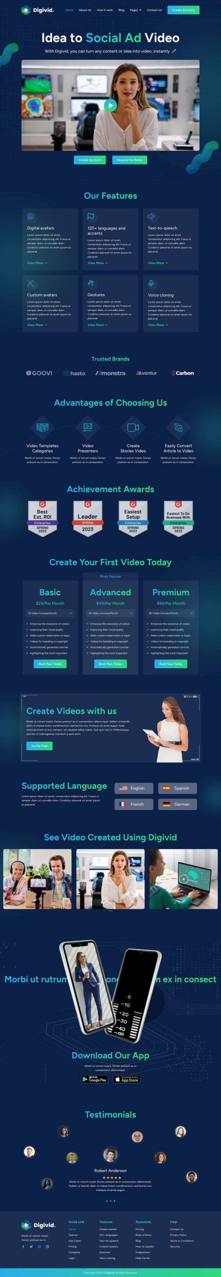 Digivid - AI Video Creation Software Elementor Template Kit