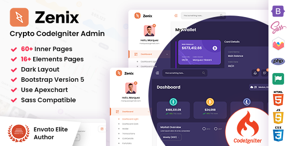 Zenix - Crypto CodeIgniter Admin Dashboard Template