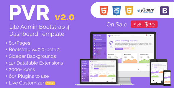 PVR - Lite Admin Bootstrap 4 Dashboard Template