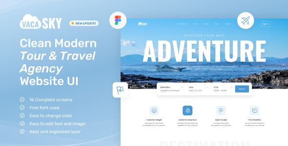 Vacasky - Clean Modern Tour & Travel Agency Figma Template