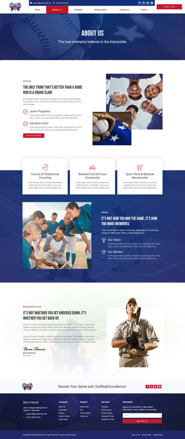 SwiftBall - BaseBall Team & Sport Club Elementor Pro Template Kit
