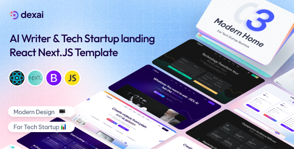 Dex.AI - AI Writer & Tech Startup Landing Page NextJS Template