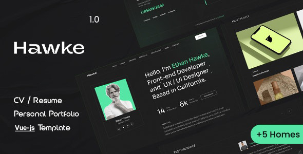 Hawke - Personal One Page Portfolio Vue Nuxtjs Template
