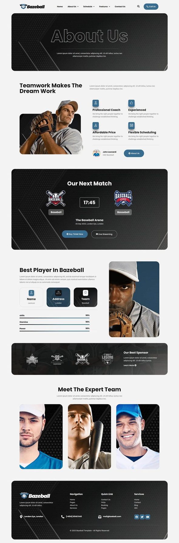 Bazeball - Sports Team Elementor Template Kit