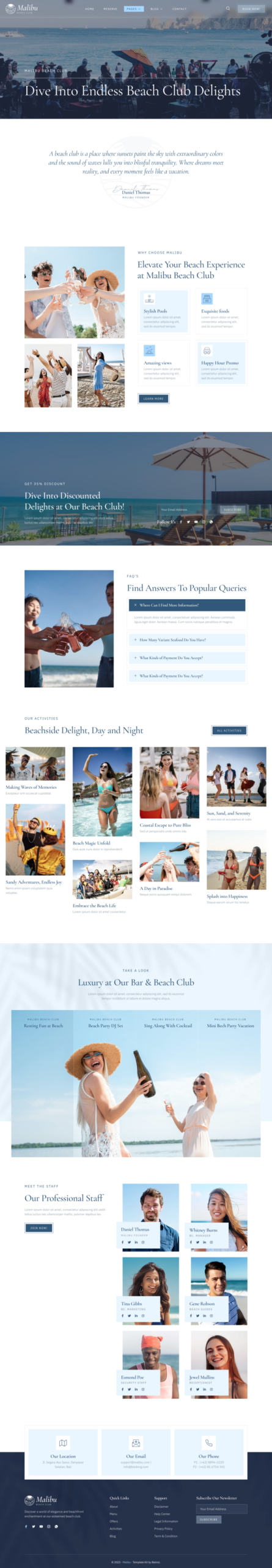 Malibu – Beach Club & Lounge Bar Elementor Template Kit