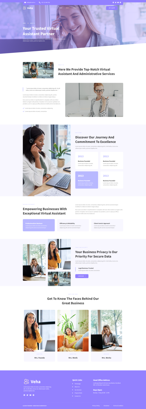 Veha - Virtual Assistant & Administrative Elementor Template Kit
