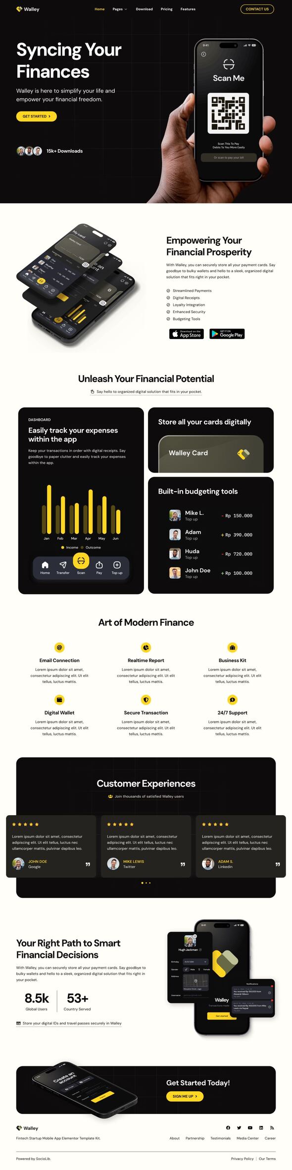Walley - Fintech Startup Mobile App Elementor Template Kit