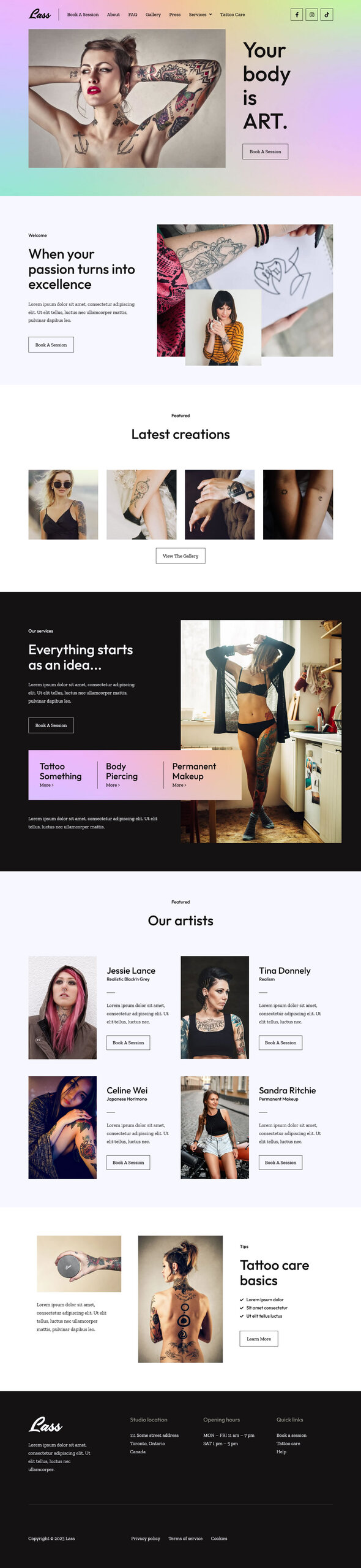 Lass - Tattoo Artist & Piercing Studio Elementor Template Kit