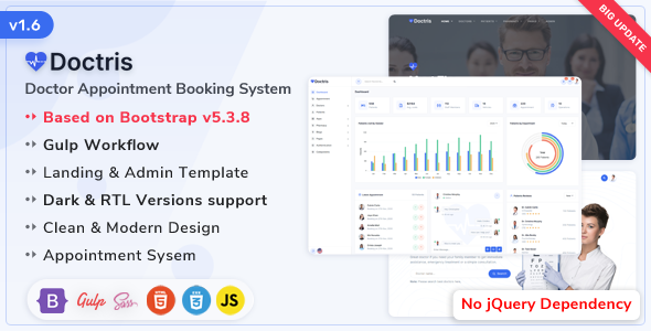Doctris - Doctor Appointment Booking System Landing & Bootstrap 5 Admin Dashboard Template